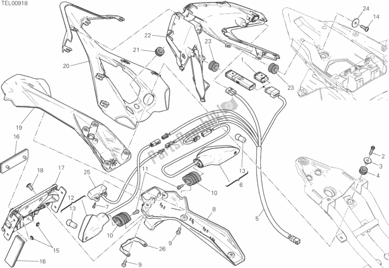 Tutte le parti per il Portatarga - Fanale Posteriore del Ducati Superbike 959 Panigale ABS USA 2019